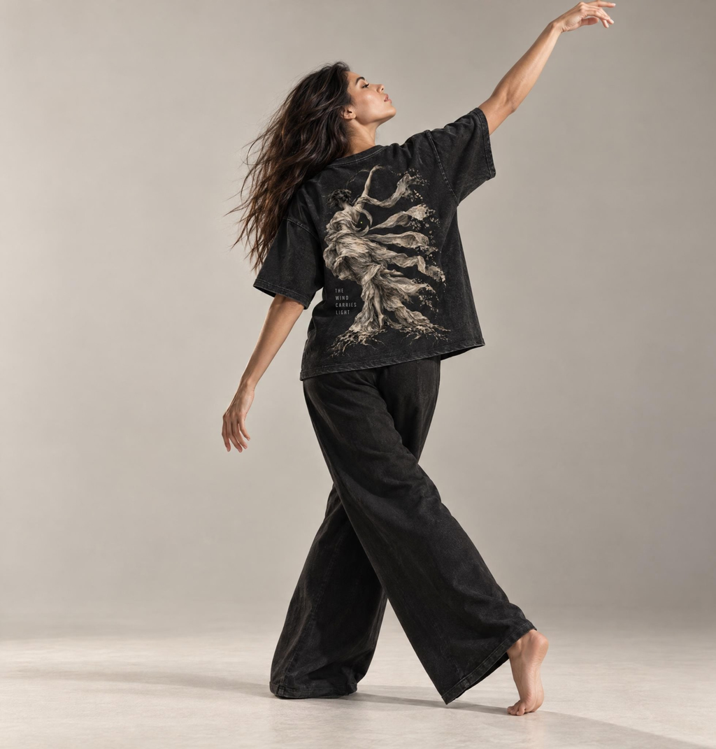 The Wind Carries Light Raw-Edge Pigment-Wash Tee