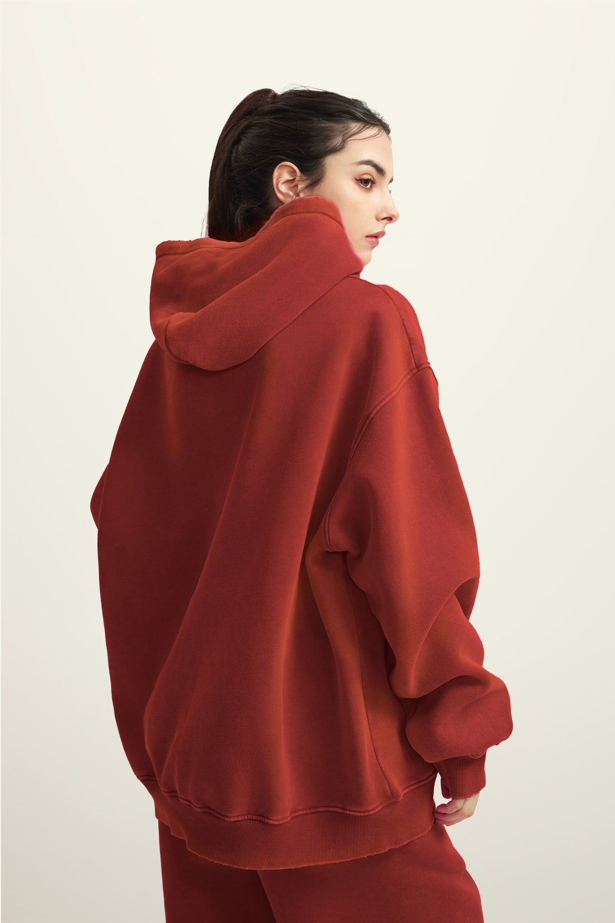400GSM Unisex Heavyweight Distressed Snow-Wash Hoodie Red