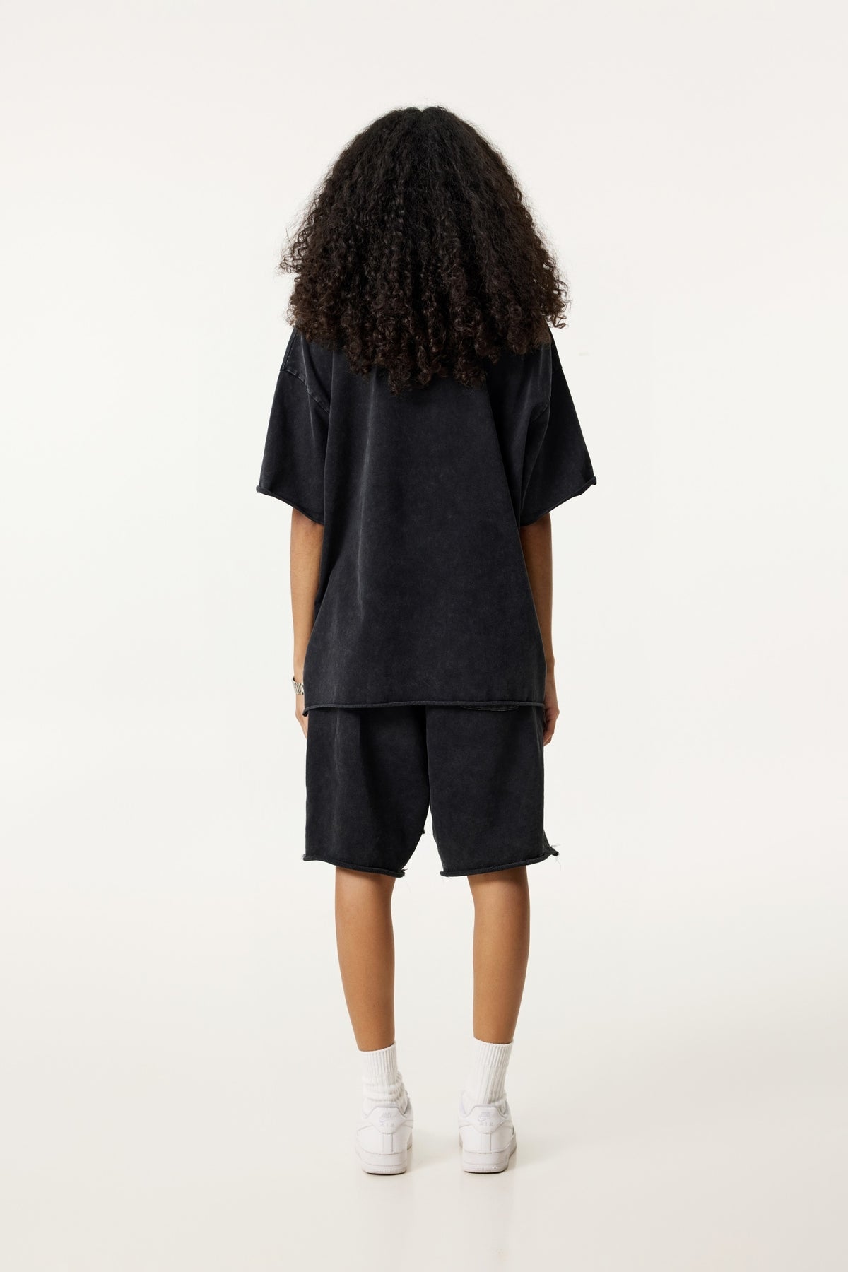 330GSM Unisex Raw-Edge Snow-Wash French Terry Shorts Vintage Black