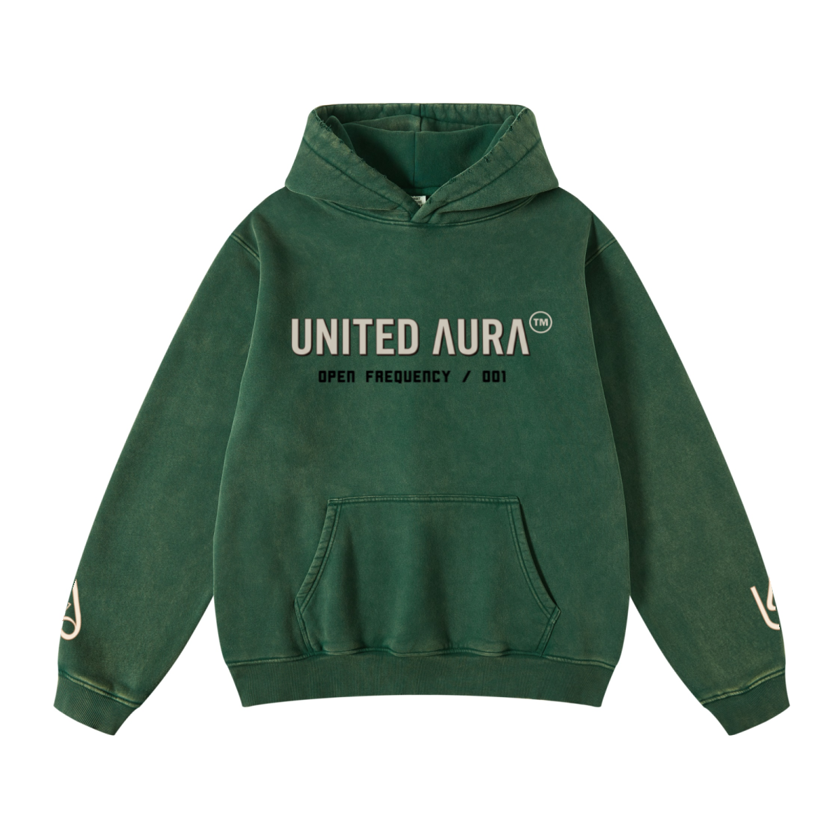 400GSM Unisex Heavyweight Distressed Snow-Wash Hoodie Moss Green