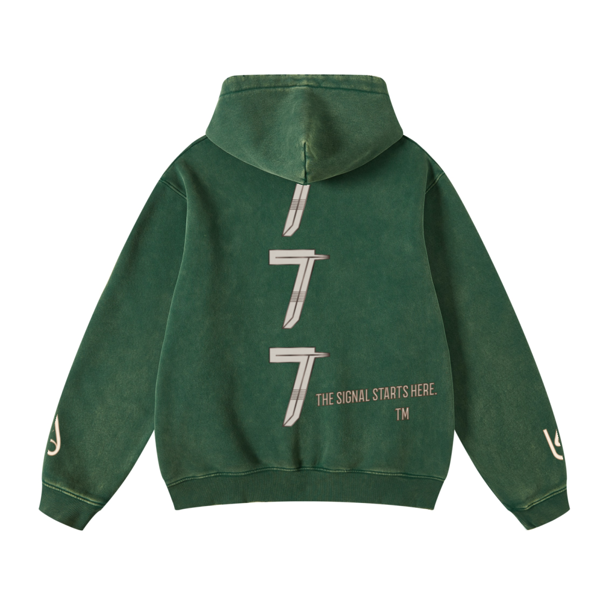 400GSM Unisex Heavyweight Distressed Snow-Wash Hoodie Moss Green