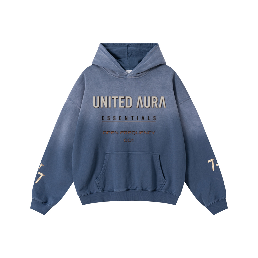 480GSM Unisex Monkey Wash Heavyweight French Terry Hoodie Vintage Blue