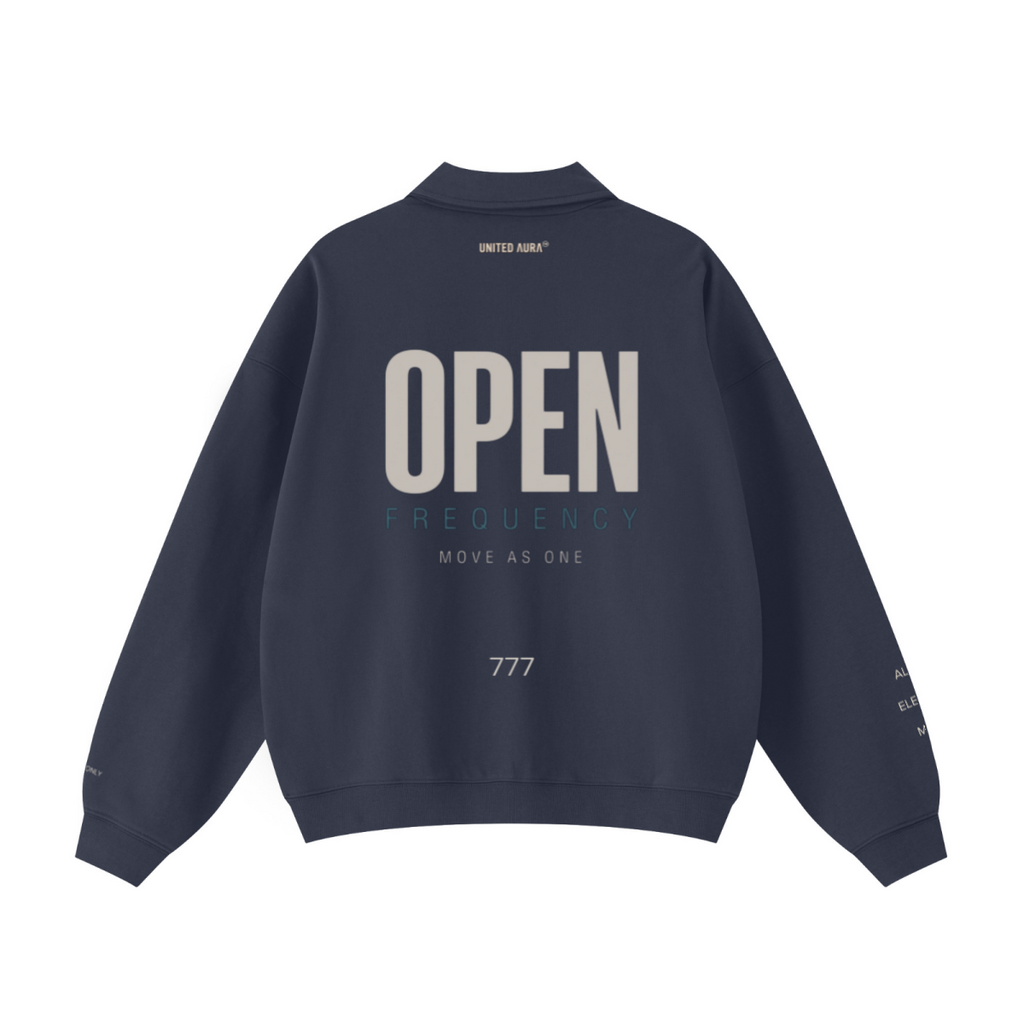 445GSM Unisex Heavyweight Zip-Up Collared Sweatshirt Navy Blue