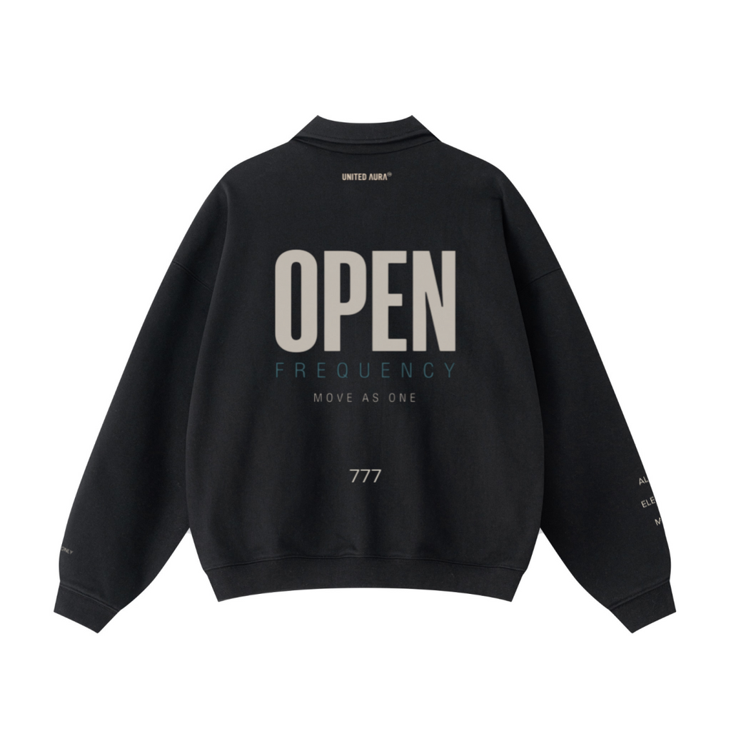 445GSM Unisex Heavyweight Zip-Up Collared Sweatshirt Black