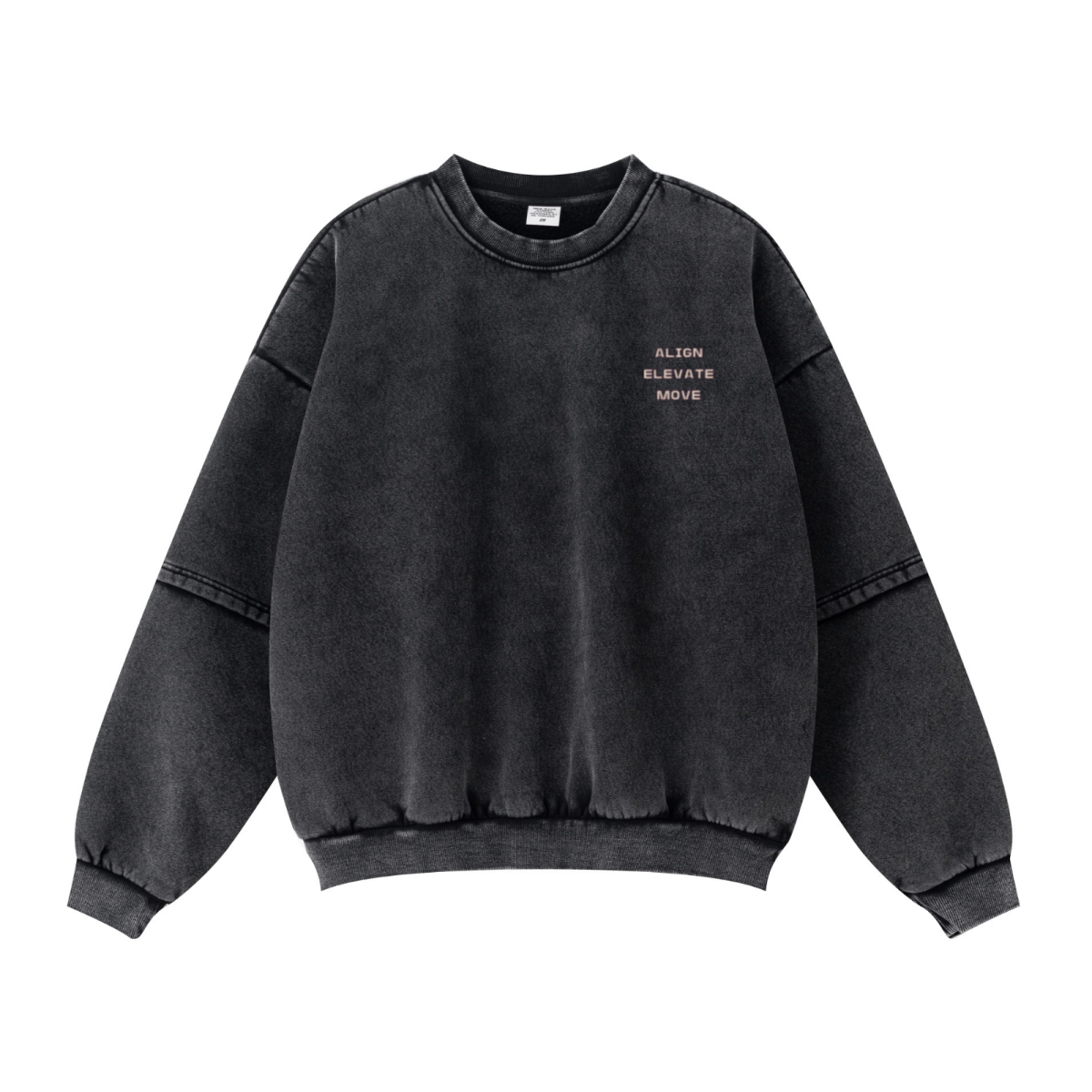 360GSM Unisex Faux-Two-Piece Distressed Snow-Wash Fleece-Lined Crew Neck Sweatshirt Snow wash