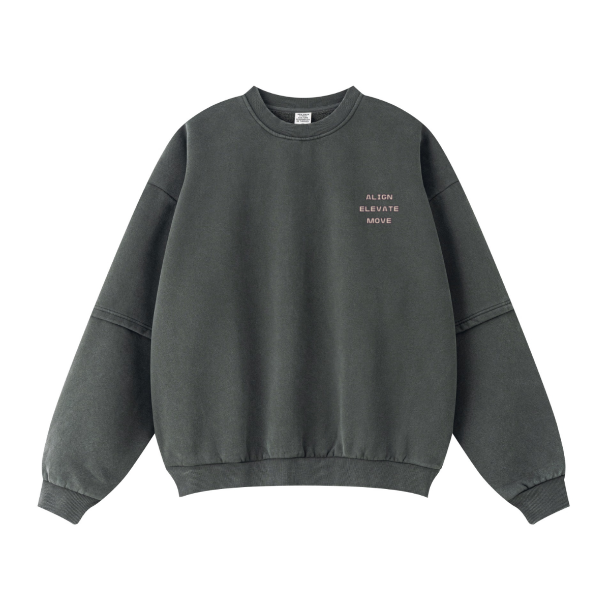 360GSM Unisex Faux-Two-Piece Distressed Snow-Wash Fleece-Lined Crew Neck Sweatshirt Dark gray