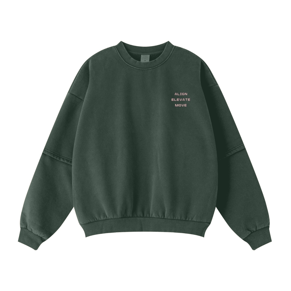 360GSM Unisex Faux-Two-Piece Distressed Snow-Wash Fleece-Lined Crew Neck Sweatshirt Dark emerald green