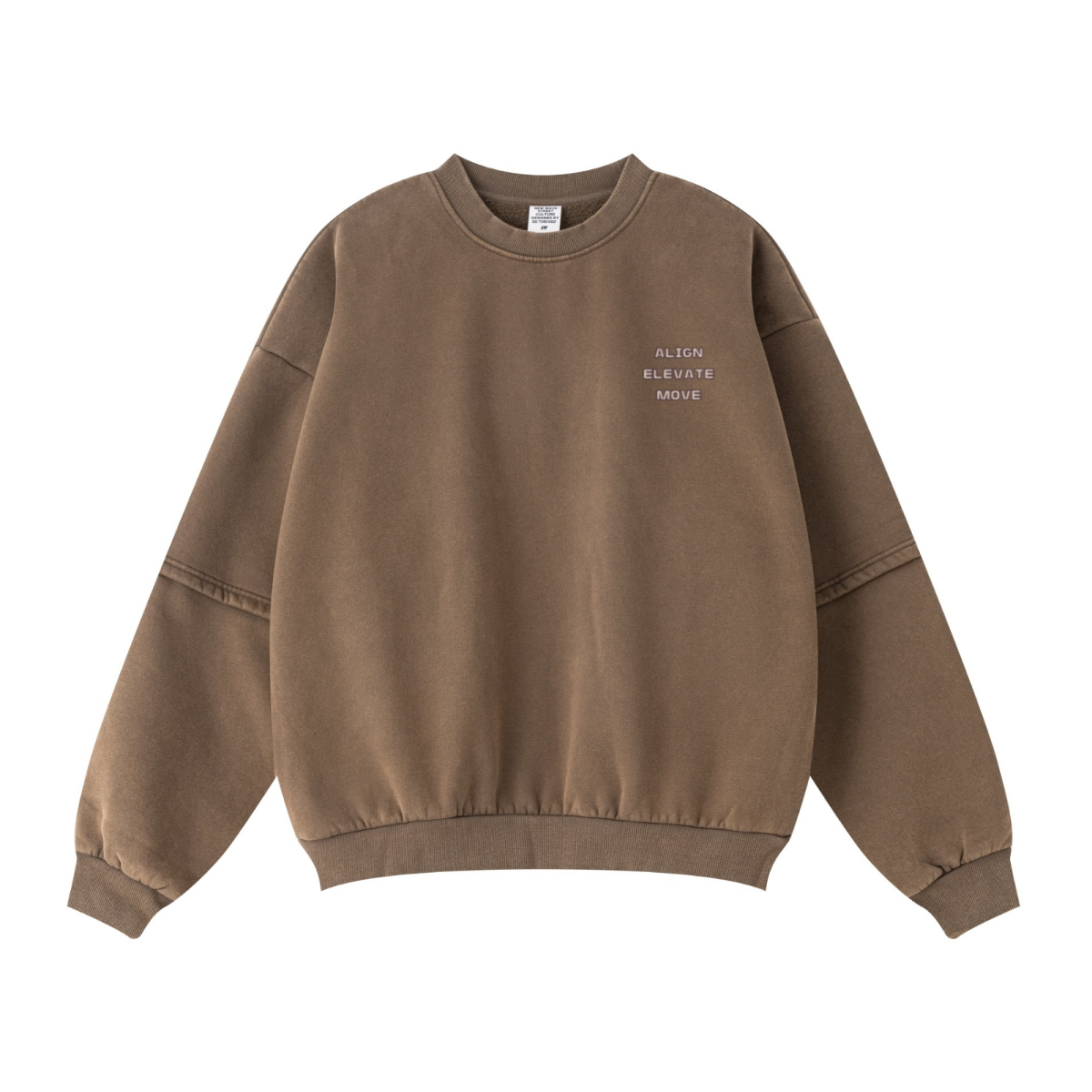 360GSM Unisex Faux-Two-Piece Distressed Snow-Wash Fleece-Lined Crew Neck Sweatshirt Dark brown
