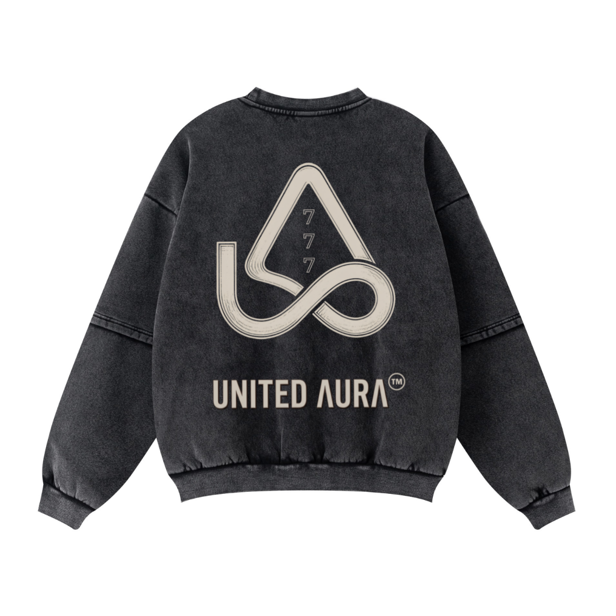 360GSM Unisex Faux-Two-Piece Distressed Snow-Wash Fleece-Lined Crew Neck Sweatshirt Snow wash