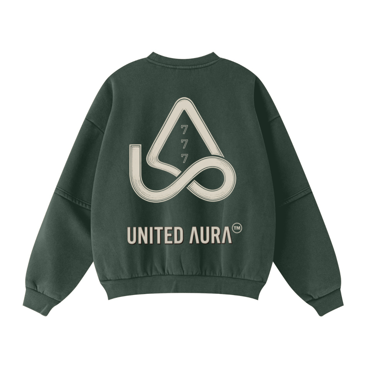 360GSM Unisex Faux-Two-Piece Distressed Snow-Wash Fleece-Lined Crew Neck Sweatshirt Dark emerald green