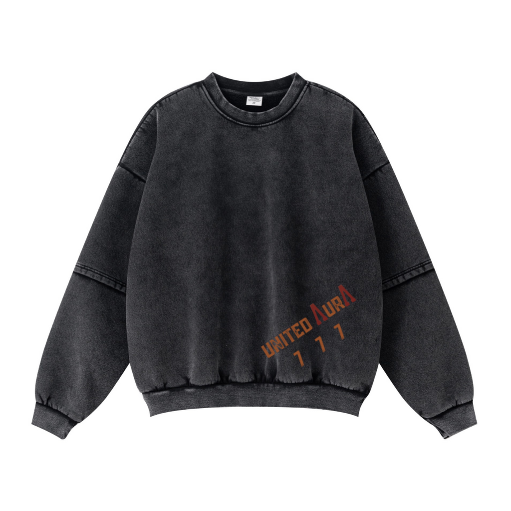 360GSM Unisex Faux-Two-Piece Distressed Snow-Wash Fleece-Lined Crew Neck Sweatshirt Snow wash