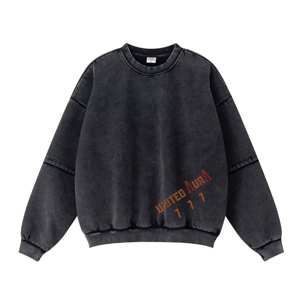 360GSM Unisex Faux-Two-Piece Distressed Snow-Wash Fleece-Lined Crew Neck Sweatshirt Snow wash
