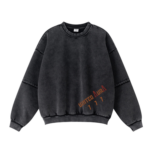 360GSM Unisex Faux-Two-Piece Distressed Snow-Wash Fleece-Lined Crew Neck Sweatshirt Snow wash
