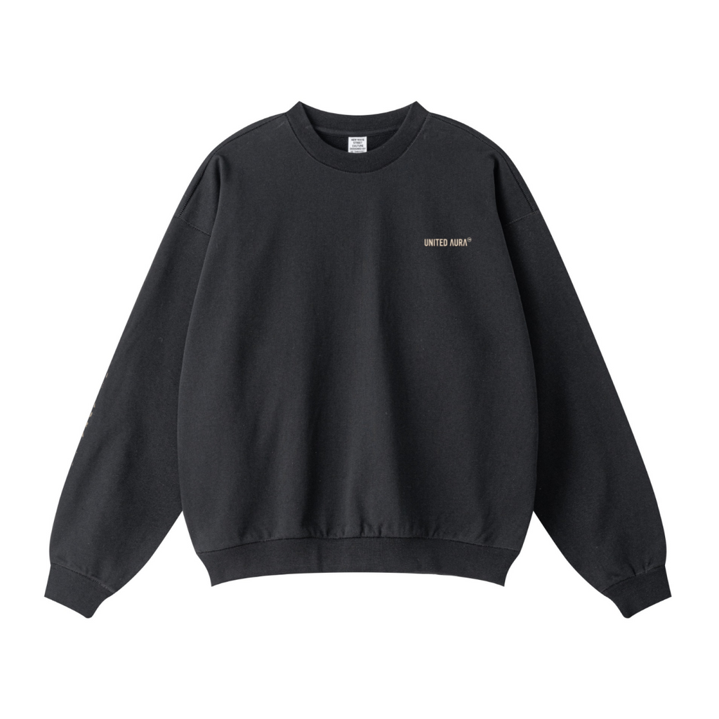 440GSM Unisex Solid-Color French Terry Crew Neck Sweatshirt Black