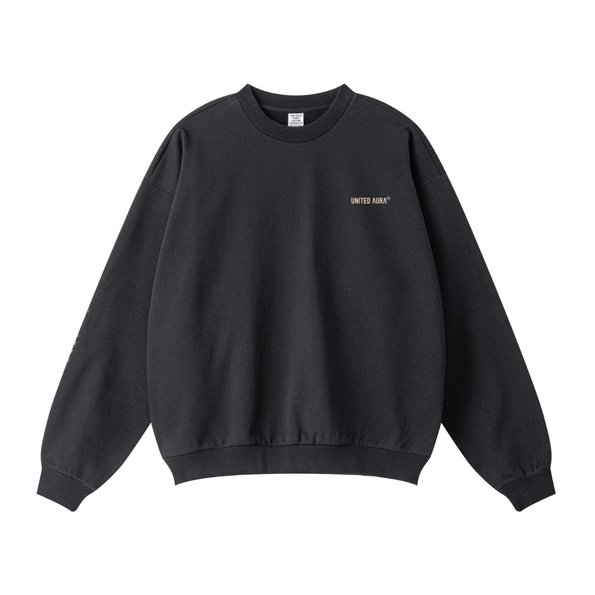 440GSM Unisex Solid-Color French Terry Crew Neck Sweatshirt Black