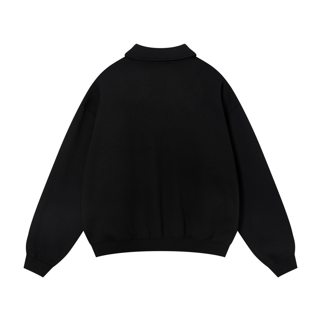 320GSM Men's Old Money Textured Half-Button Polo Sweatshirt Black