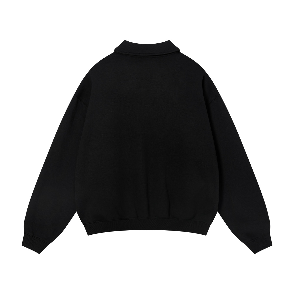 320GSM Men's Old Money Textured Half-Button Polo Sweatshirt Black