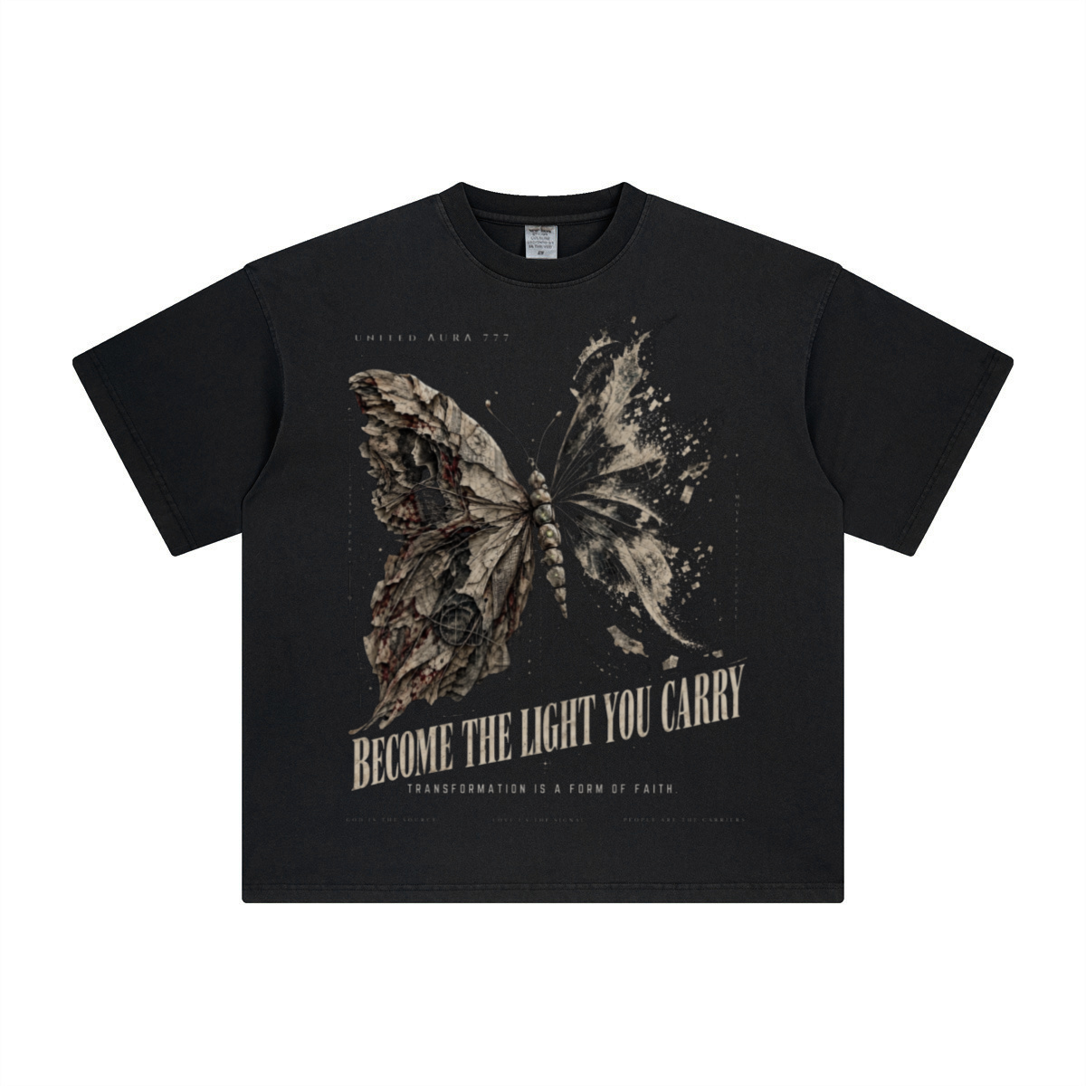 260GSM Unisex Heavyweight Re-Washed Distressed Crew Neck T-shirt Black