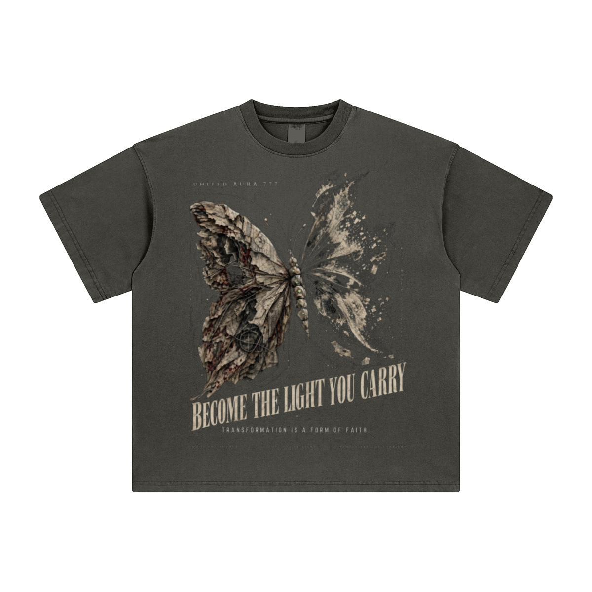 260GSM Unisex Heavyweight Re-Washed Distressed Crew Neck T-shirt Dark gray