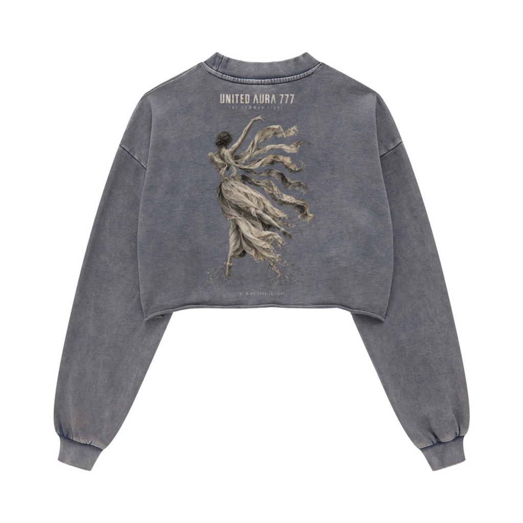 380GSM Women's Heavyweight Pigment-Wash Raw-Hem Cropped Long-Sleeve T-Shirt Royal blue