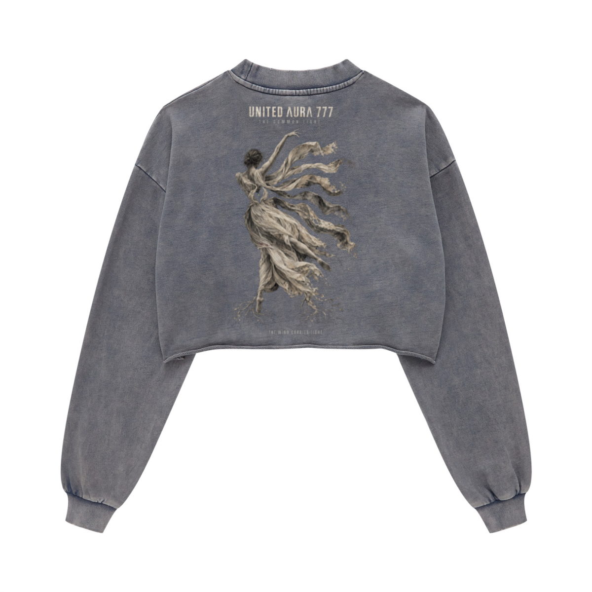 380GSM Women's Heavyweight Pigment-Wash Raw-Hem Cropped Long-Sleeve T-Shirt Royal blue