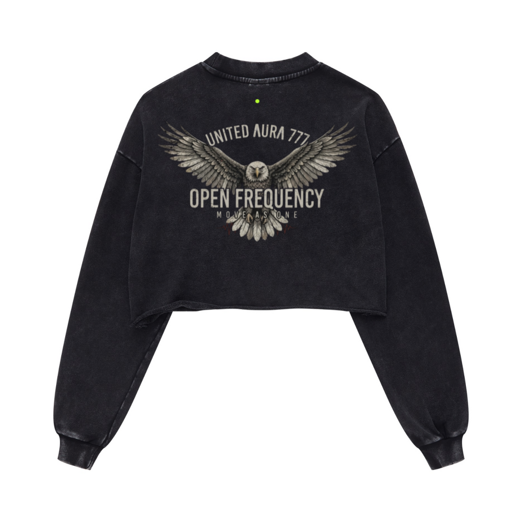 380GSM Women's Heavyweight Pigment-Wash Raw-Hem Cropped Long-Sleeve T-Shirt Snow wash