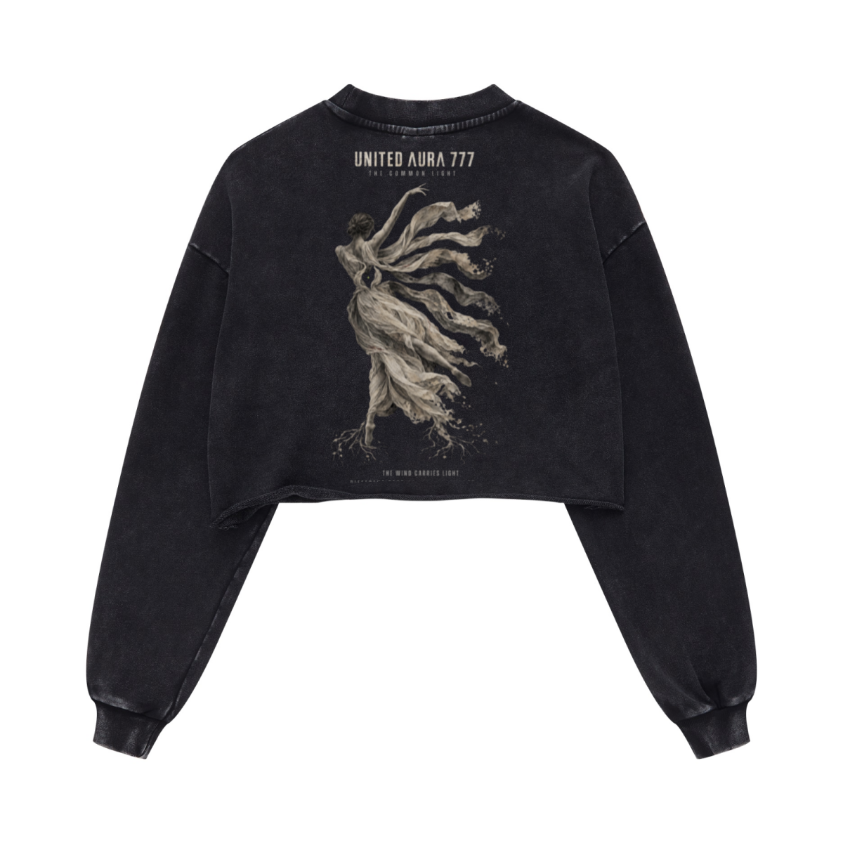 380GSM Women's Heavyweight Pigment-Wash Raw-Hem Cropped Long-Sleeve T-Shirt Snow wash