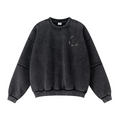 360GSM Unisex Faux-Two-Piece Distressed Snow-Wash Fleece-Lined Crew Neck Sweatshirt Snow wash
