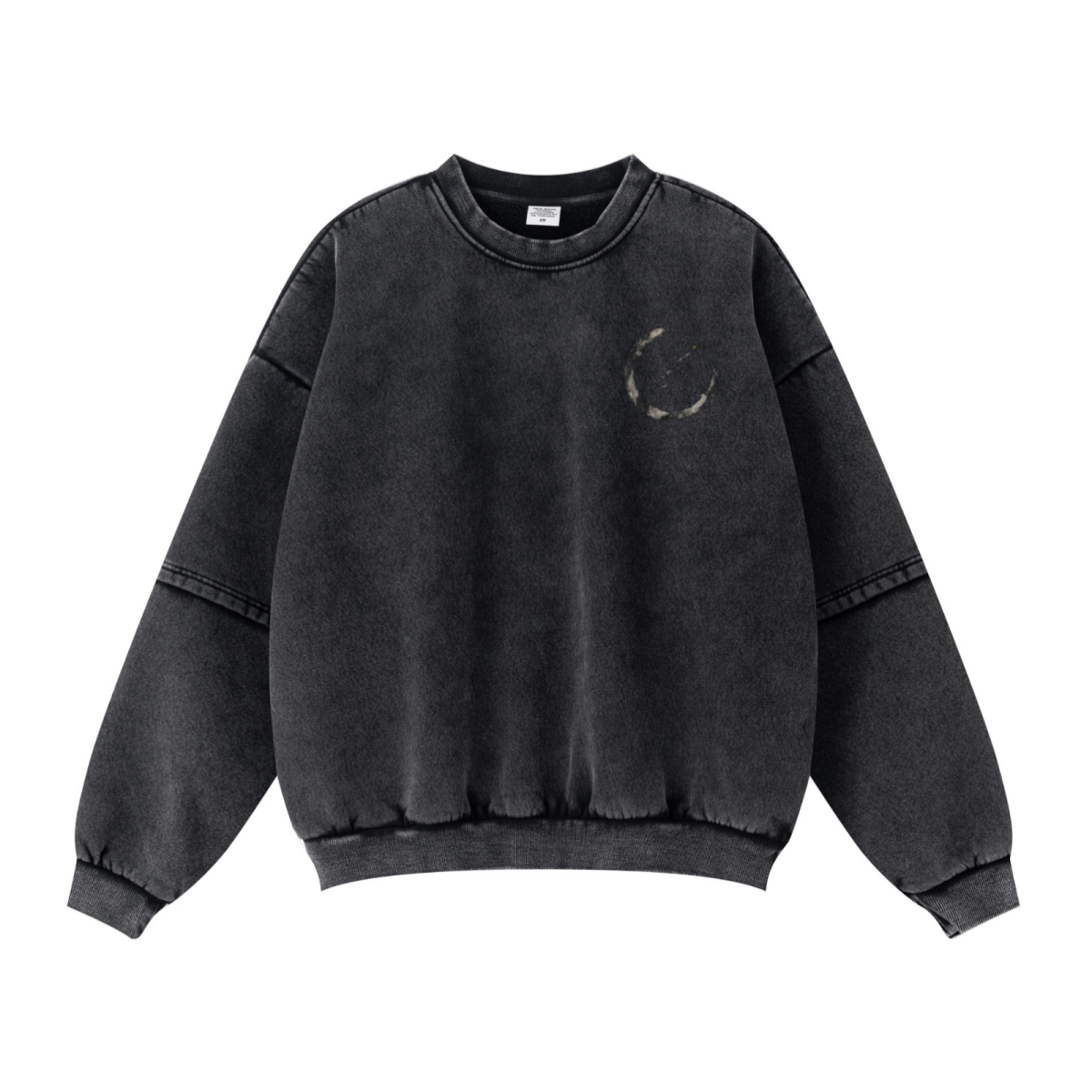 360GSM Unisex Faux-Two-Piece Distressed Snow-Wash Fleece-Lined Crew Neck Sweatshirt Snow wash