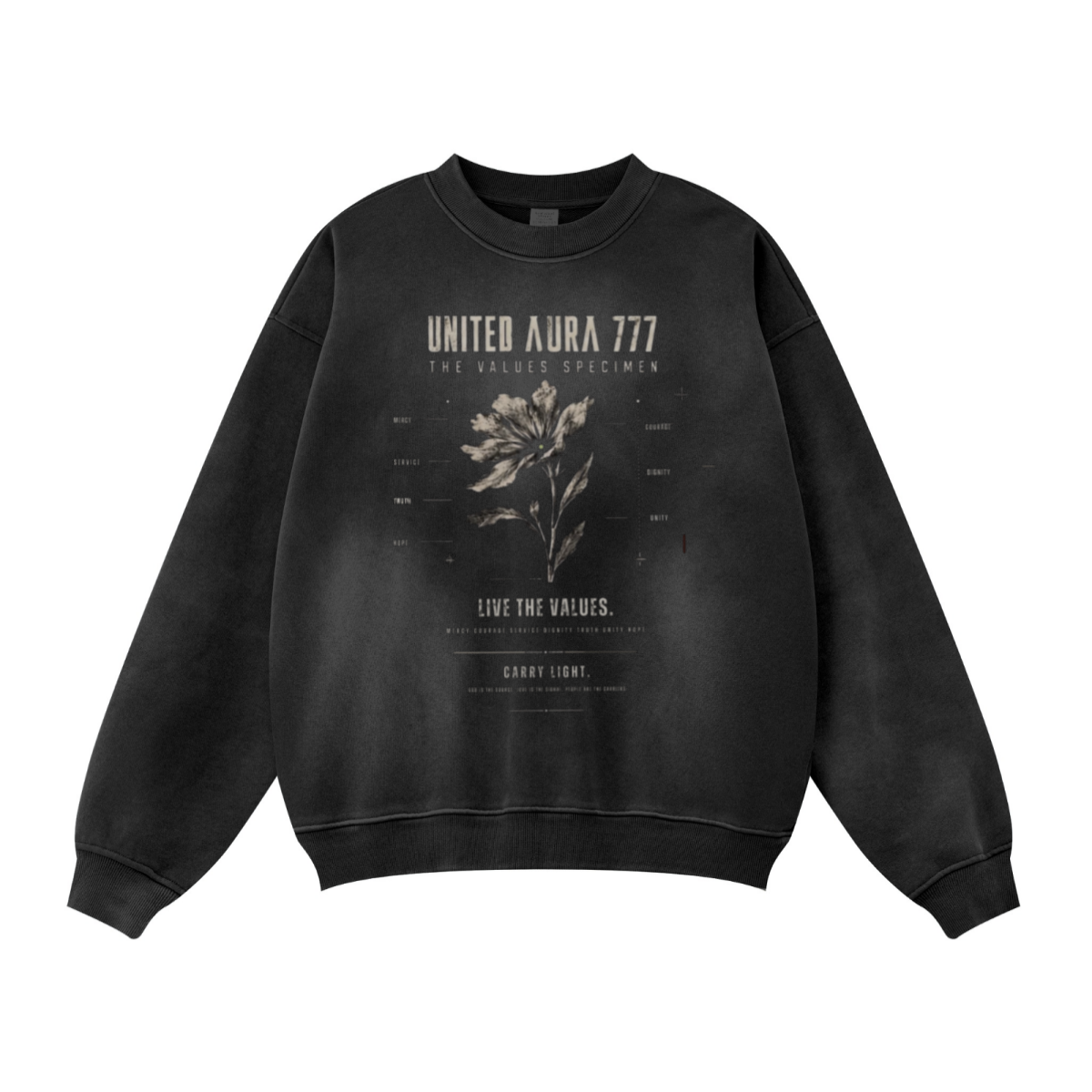 370GSM Unisex Fall&Winter Monkey-Wash PP Spray Crew Neck Sweatshirt Black