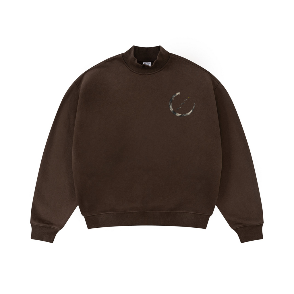 345GSM Men's Relaxed-Fit Fleece-Lined Mock-Neck Sweatshirt Brown