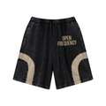 330GSM Unisex Heavyweight Contrast-Panel Snow-Washed Shorts Black/Khaki