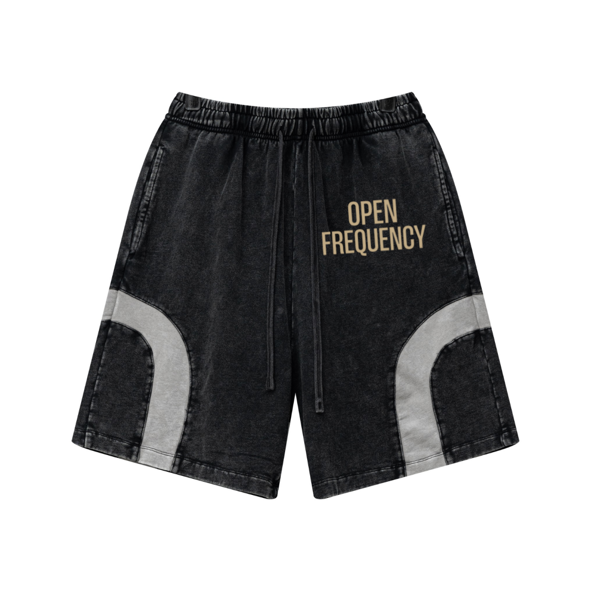 330GSM Unisex Heavyweight Contrast-Panel Snow-Washed Shorts Black/Medium Grey
