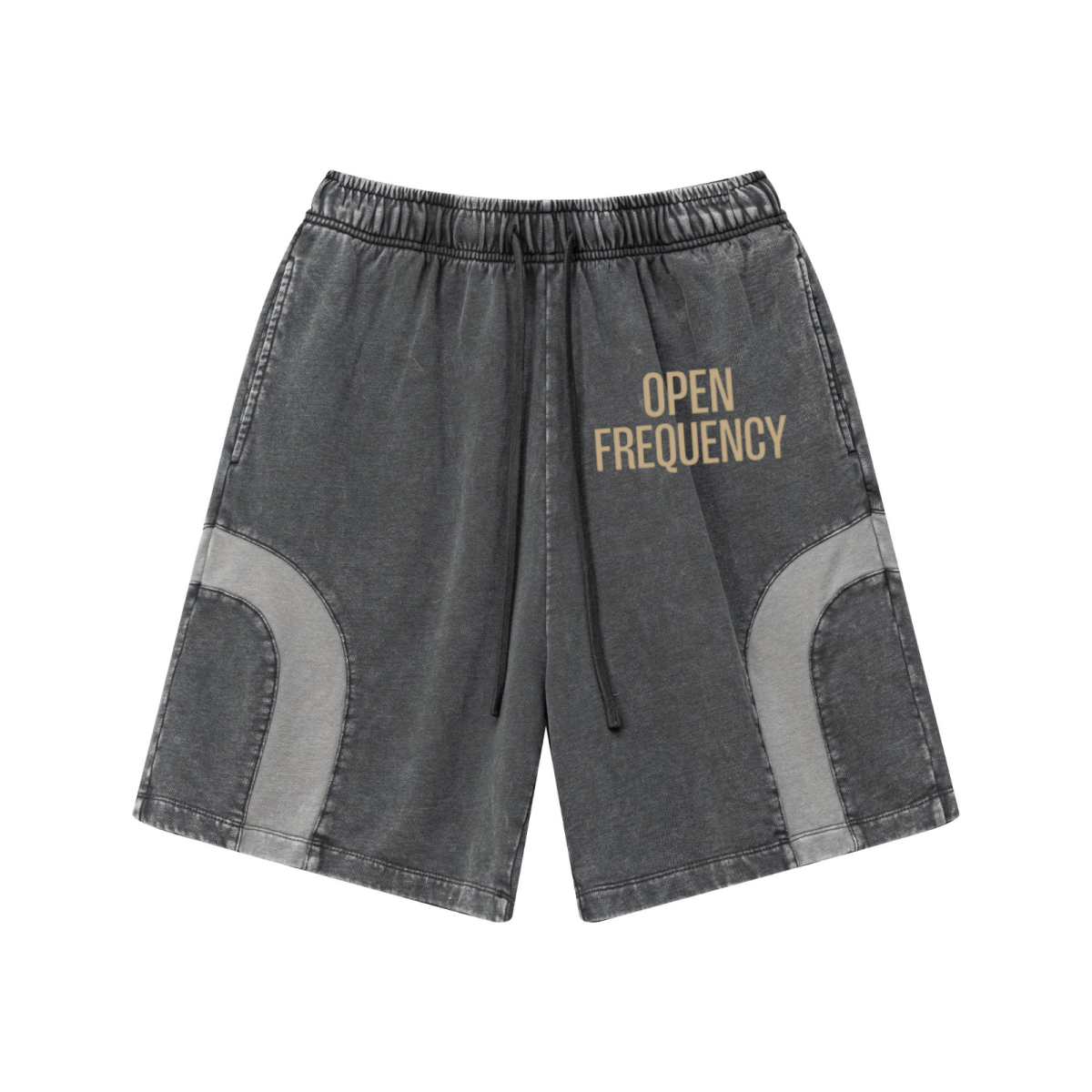 330GSM Unisex Heavyweight Contrast-Panel Snow-Washed Shorts Medium Grey/Dark Grey