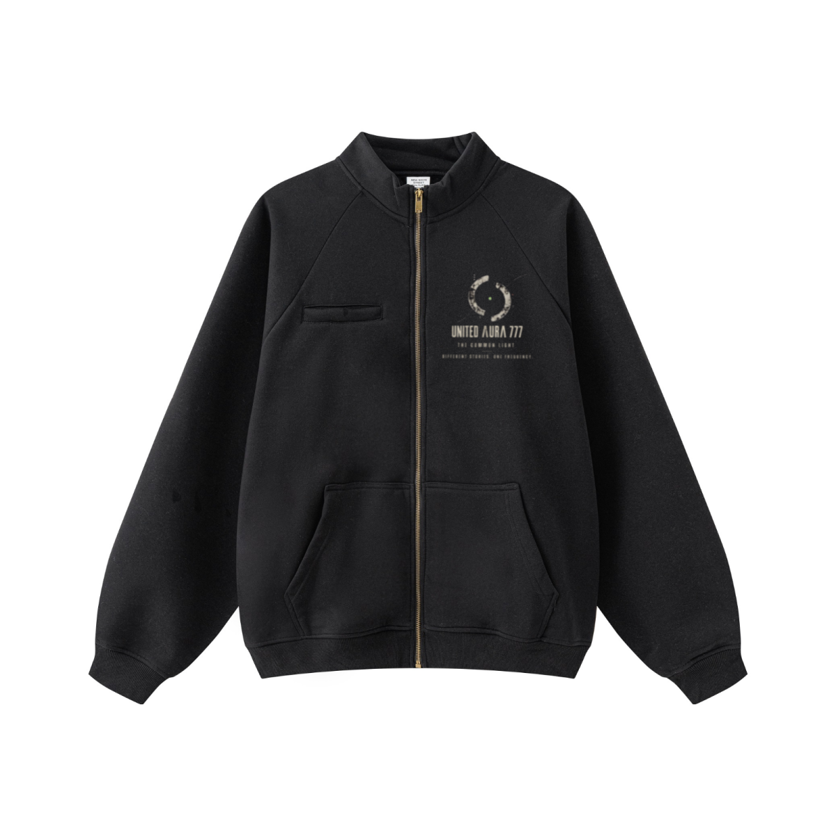 420GSM Unisex Composite-Fleece Stand-Collar Zip-Up Sweatshirt Black