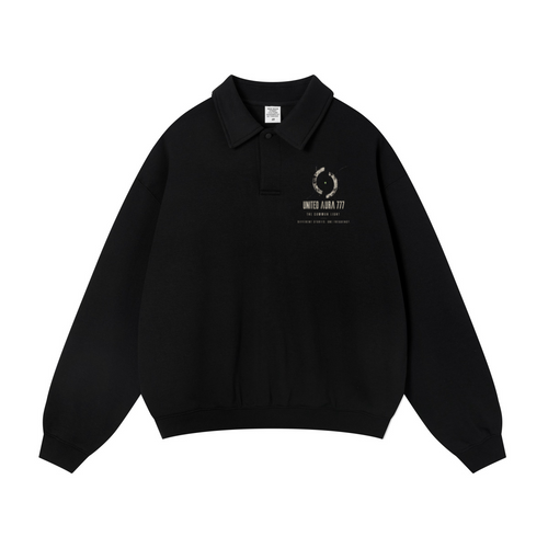 320GSM Men's Old Money Textured Half-Button Polo Sweatshirt Black