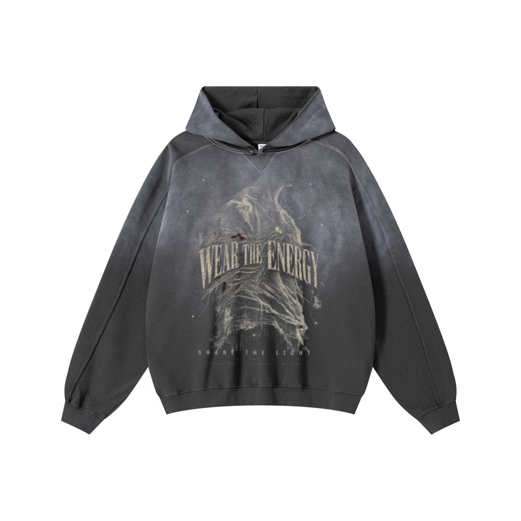 370GSM Unisex Monkey Wash Raw-Edge PP-Sprayed French Terry Hoodie Vintage Dark Grey