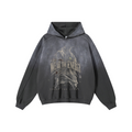 370GSM Unisex Monkey Wash Raw-Edge PP-Sprayed French Terry Hoodie Vintage Dark Grey