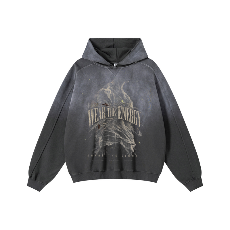 370GSM Unisex Monkey Wash Raw-Edge PP-Sprayed French Terry Hoodie Vintage Dark Grey