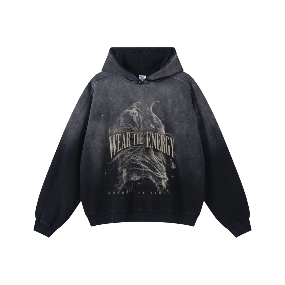 370GSM Unisex Monkey Wash Raw-Edge PP-Sprayed French Terry Hoodie Vintage Black