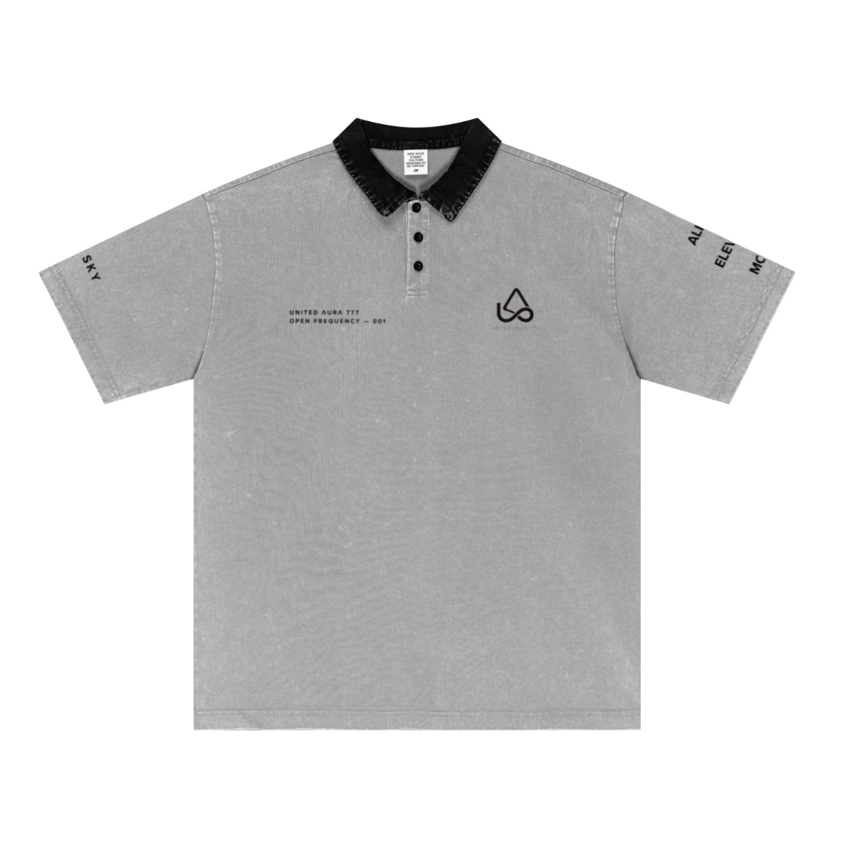 285GSM Unisex Contrast-Collar Snow-Wash Polo T-Shirt Medium Grey Black