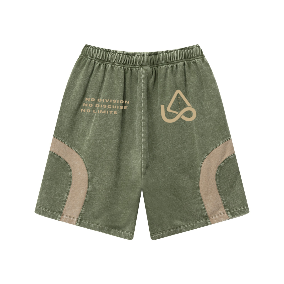 330GSM Unisex Heavyweight Contrast-Panel Snow-Washed Shorts Military Green/Khaki
