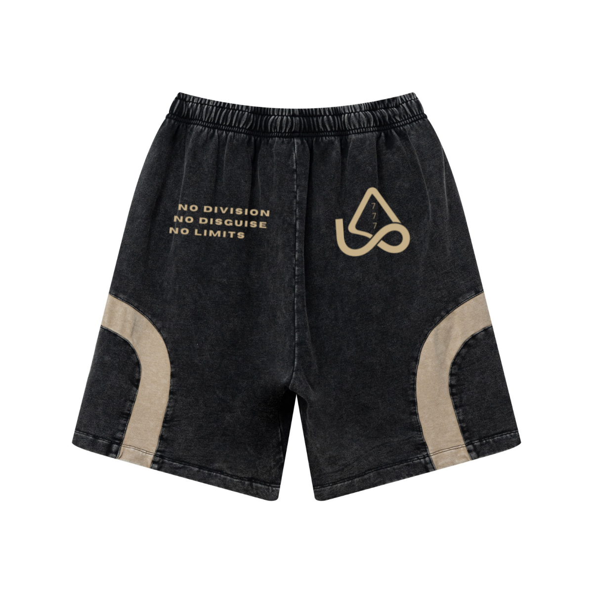 330GSM Unisex Heavyweight Contrast-Panel Snow-Washed Shorts Black/Khaki