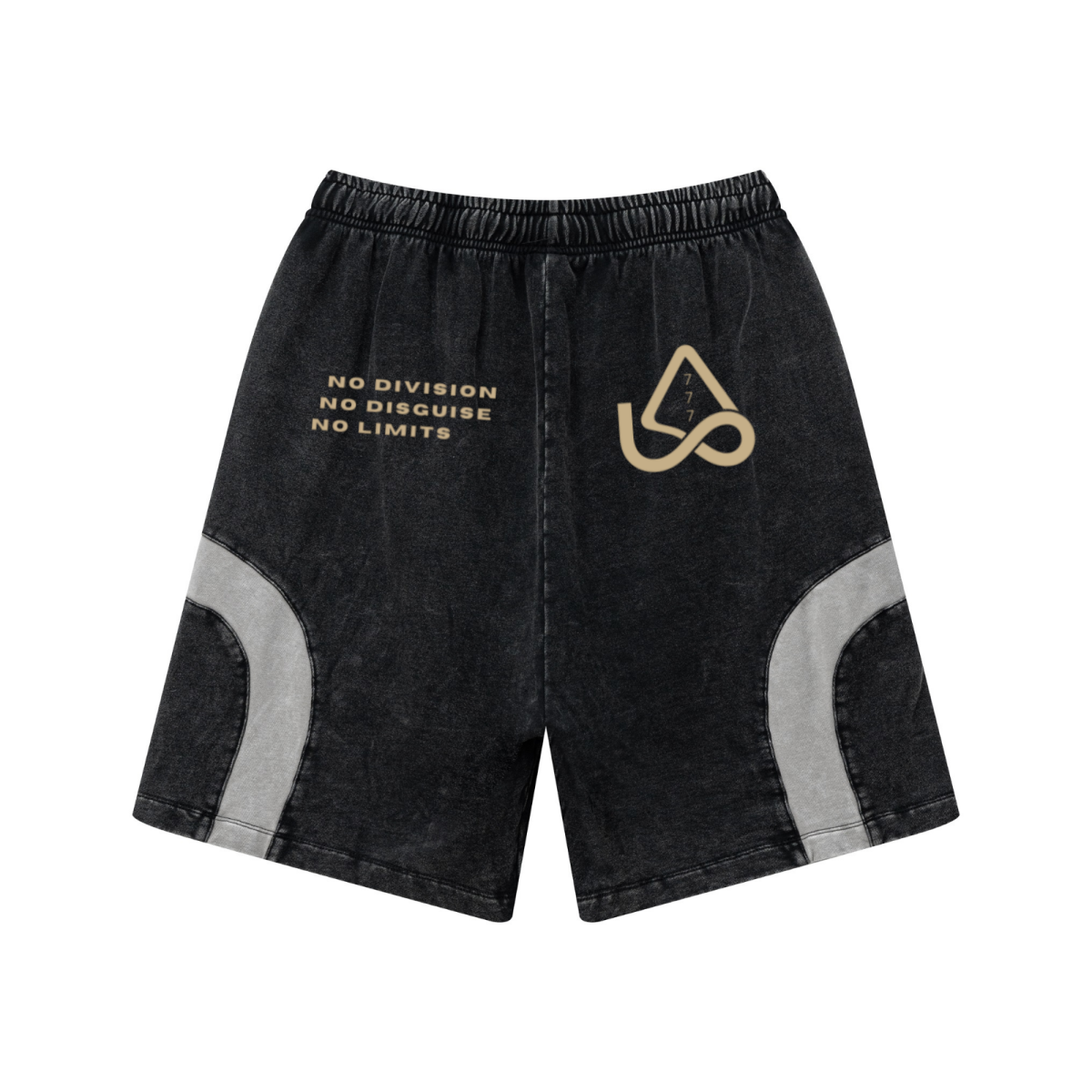 330GSM Unisex Heavyweight Contrast-Panel Snow-Washed Shorts Black/Medium Grey