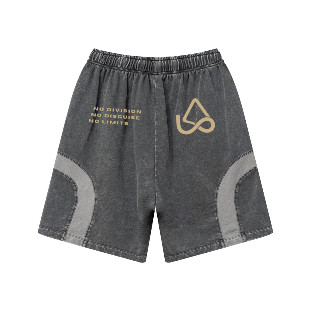 330GSM Unisex Heavyweight Contrast-Panel Snow-Washed Shorts Medium Grey/Dark Grey