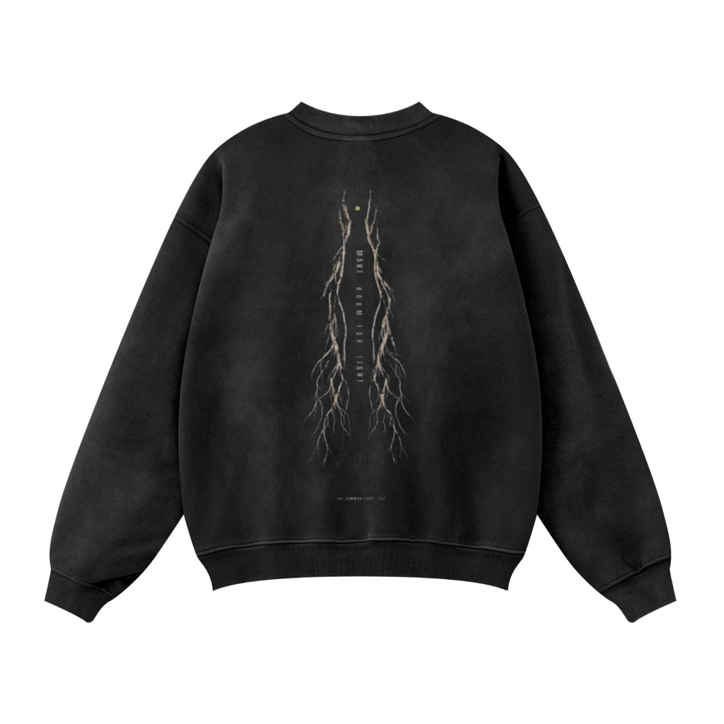 370GSM Unisex Fall&Winter Monkey-Wash PP Spray Crew Neck Sweatshirt Black