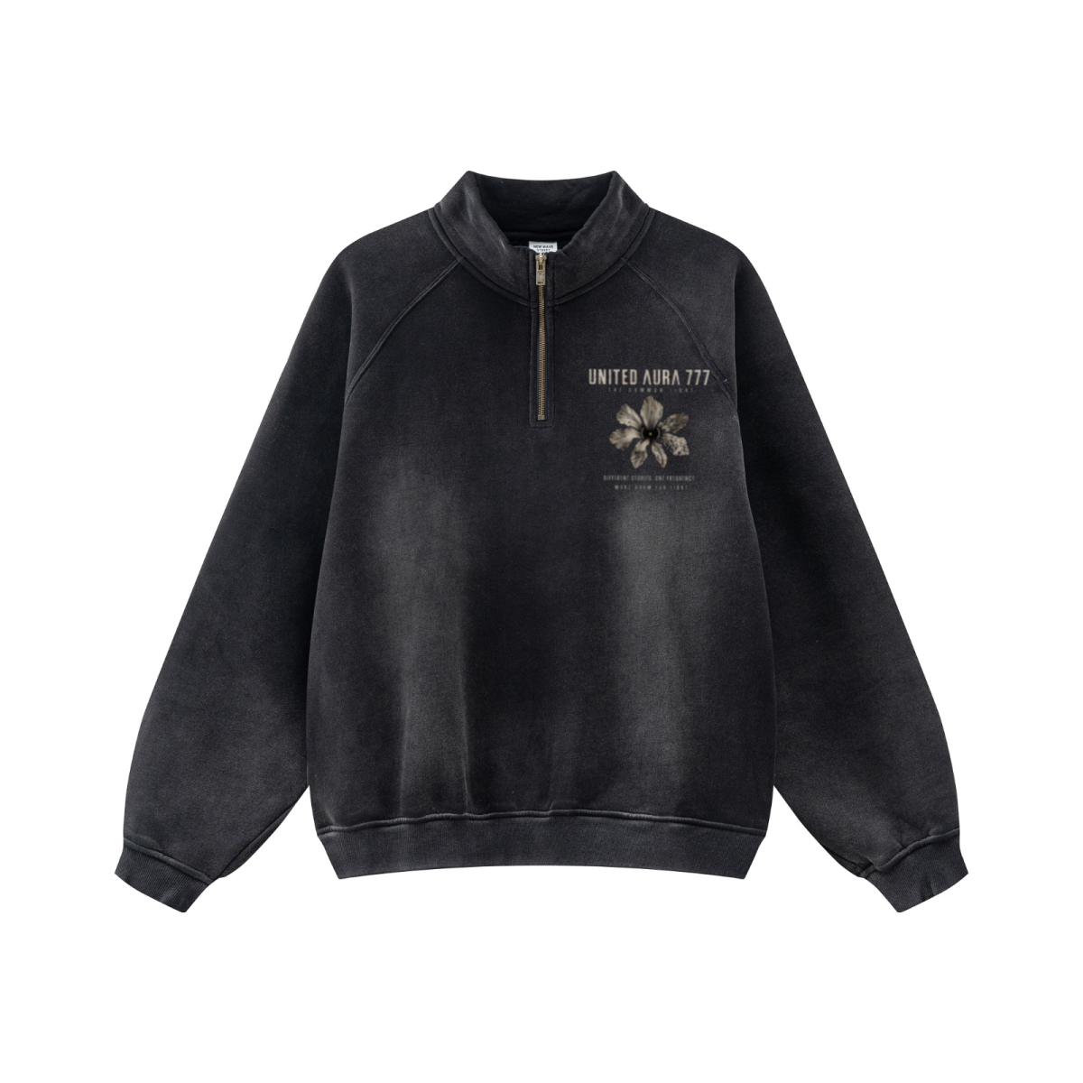 360GSM Unisex Monkey Wash Fall&Winter PP-Sprayed  Half-Zip Stand Collar Sweatshirt Black