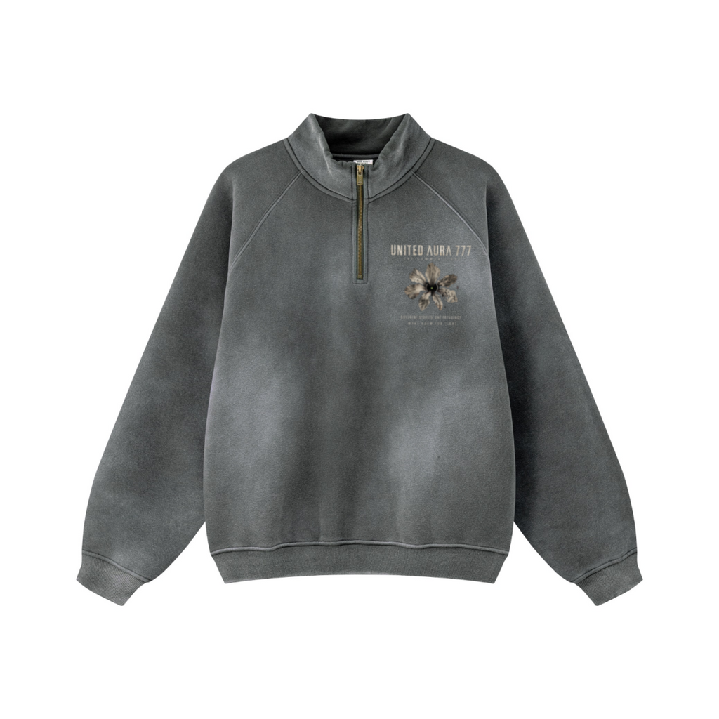 360GSM Unisex Monkey Wash Fall&Winter PP-Sprayed  Half-Zip Stand Collar Sweatshirt Dark Grey
