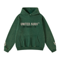 400GSM Unisex Heavyweight Distressed Snow-Wash Hoodie Moss Green