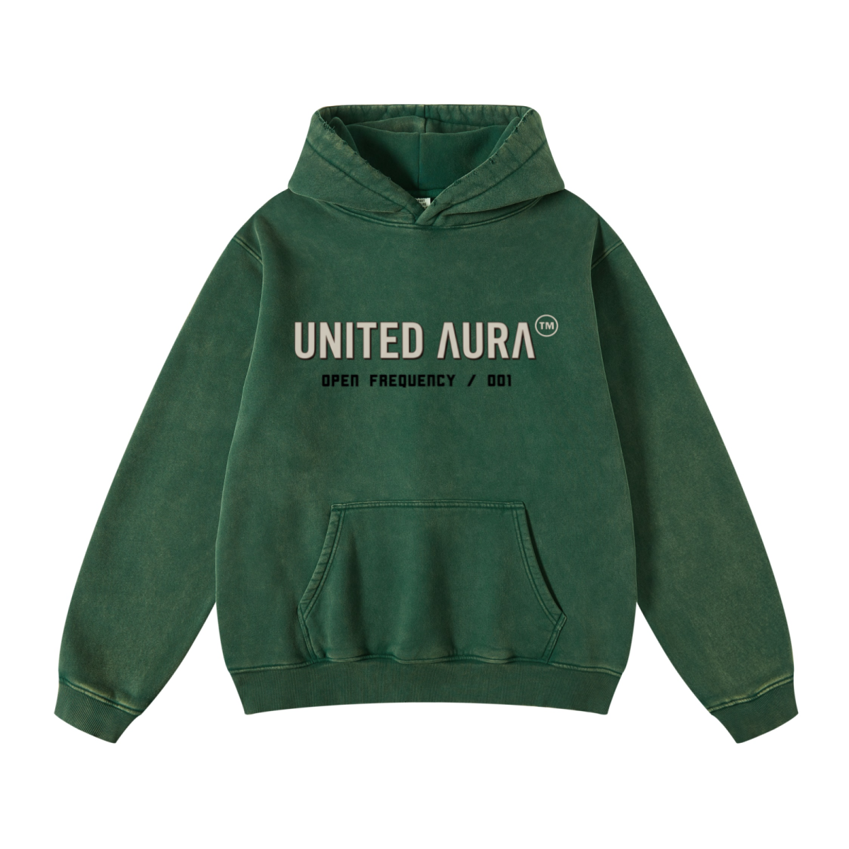 400GSM Unisex Heavyweight Distressed Snow-Wash Hoodie Moss Green